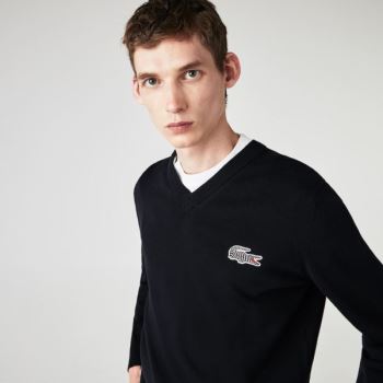 Lacoste Lacoste x National Geographic V-neck Cotton Sweater - Svetr Pánské Tmavě Blankyt Blankyt / B